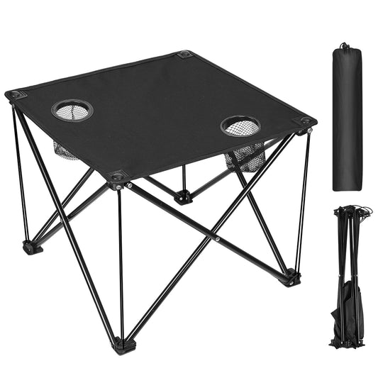 title:Foldable Camping Table Portable Picnic Table Lightweight Travel Desk with Cup Holder Carrying Bag;color:Black