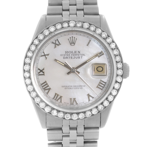 title:Rolex Datejust 36mm Steel Custom Diamond Bezel and MOP Dial Mens Watch  TFJ-142508649;color:not applicable