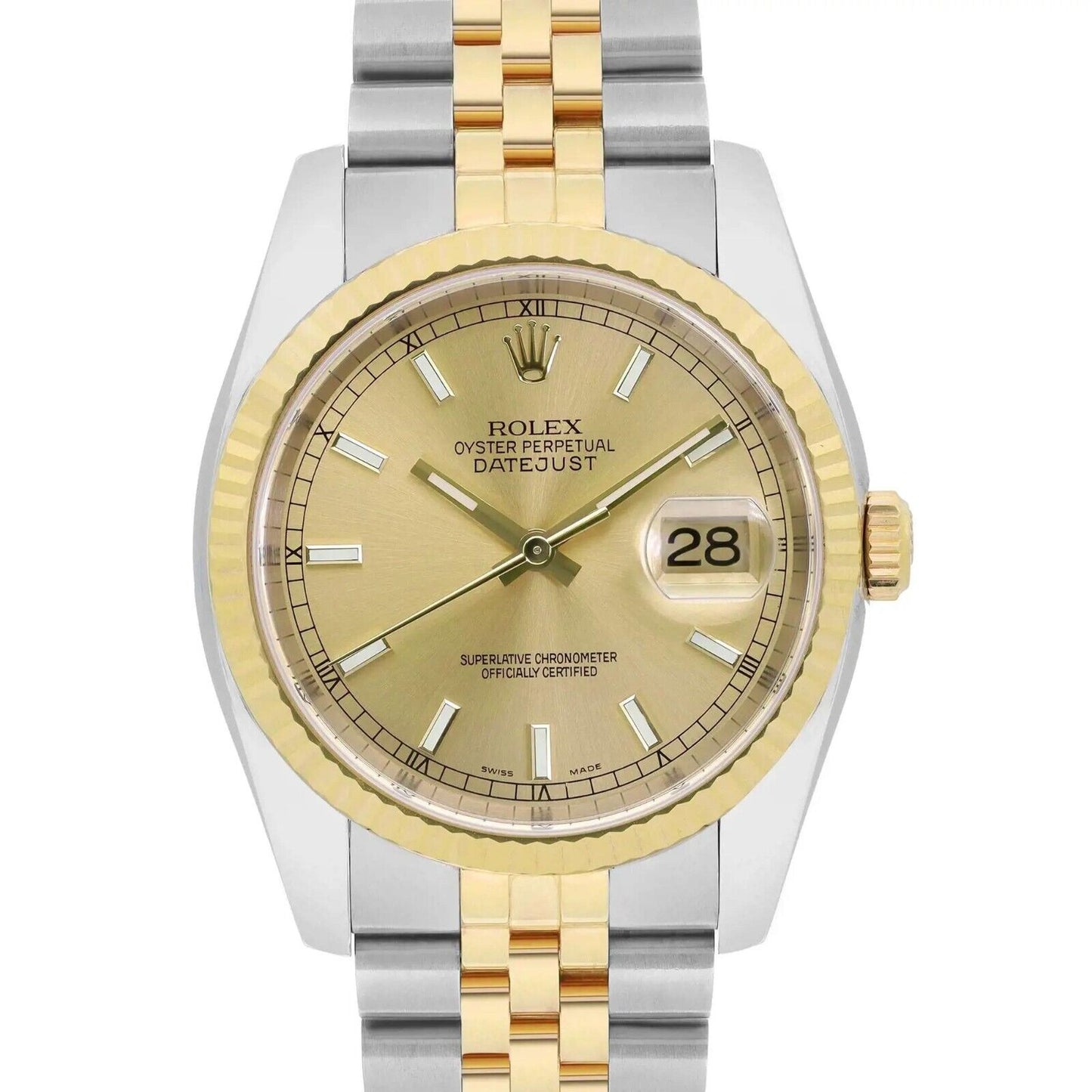 title:Rolex Datejust Steel 18K Gold Champagne Sticks Dial Automatic Men Watch  TFJ-142508289;color:not applicable