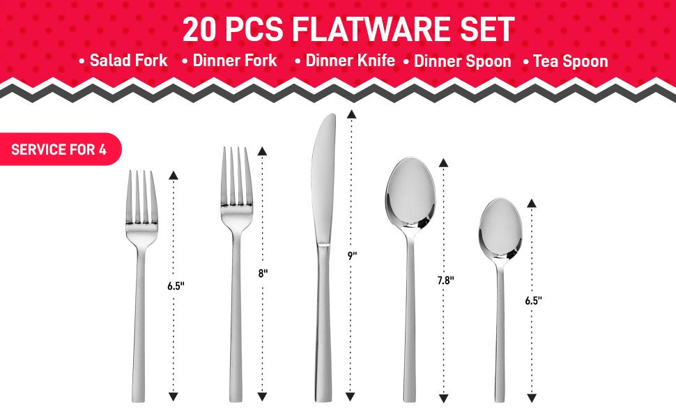 Safdie & Co. Silverware Flatware Cutlery Stainless Steel 20 piece Set Palos