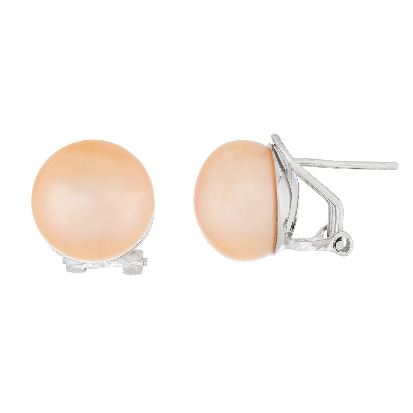 title:Splendid Pearls Omega Clip Large Pearl Stud Earrings;color:Pink