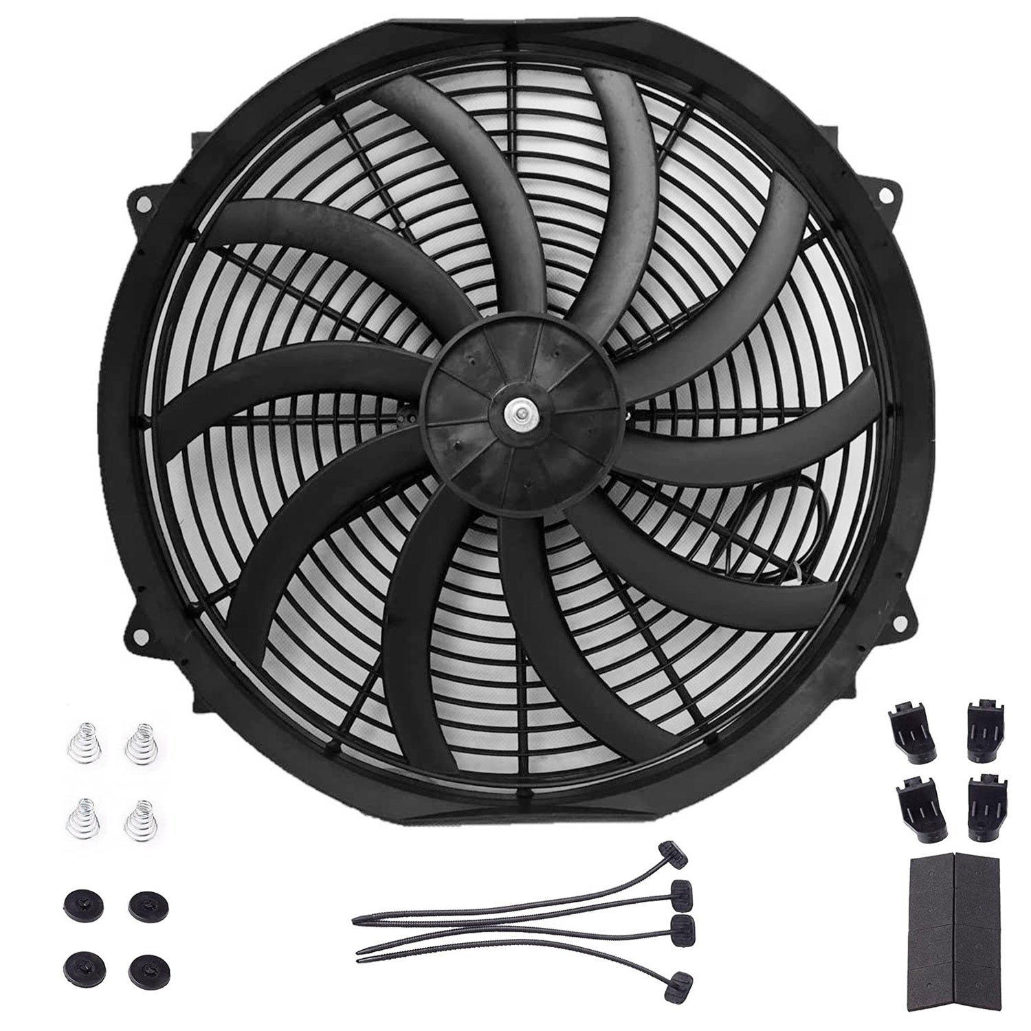 title:16 Inch Electric Radiator Cooling Fan 12V 120W 10 Blades Car w/ Mounting Kit;color:Black