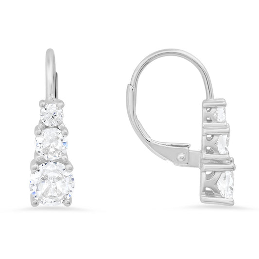 title:Sterling Silver 3-Stone CZ Leverback Earrings;color:Silver