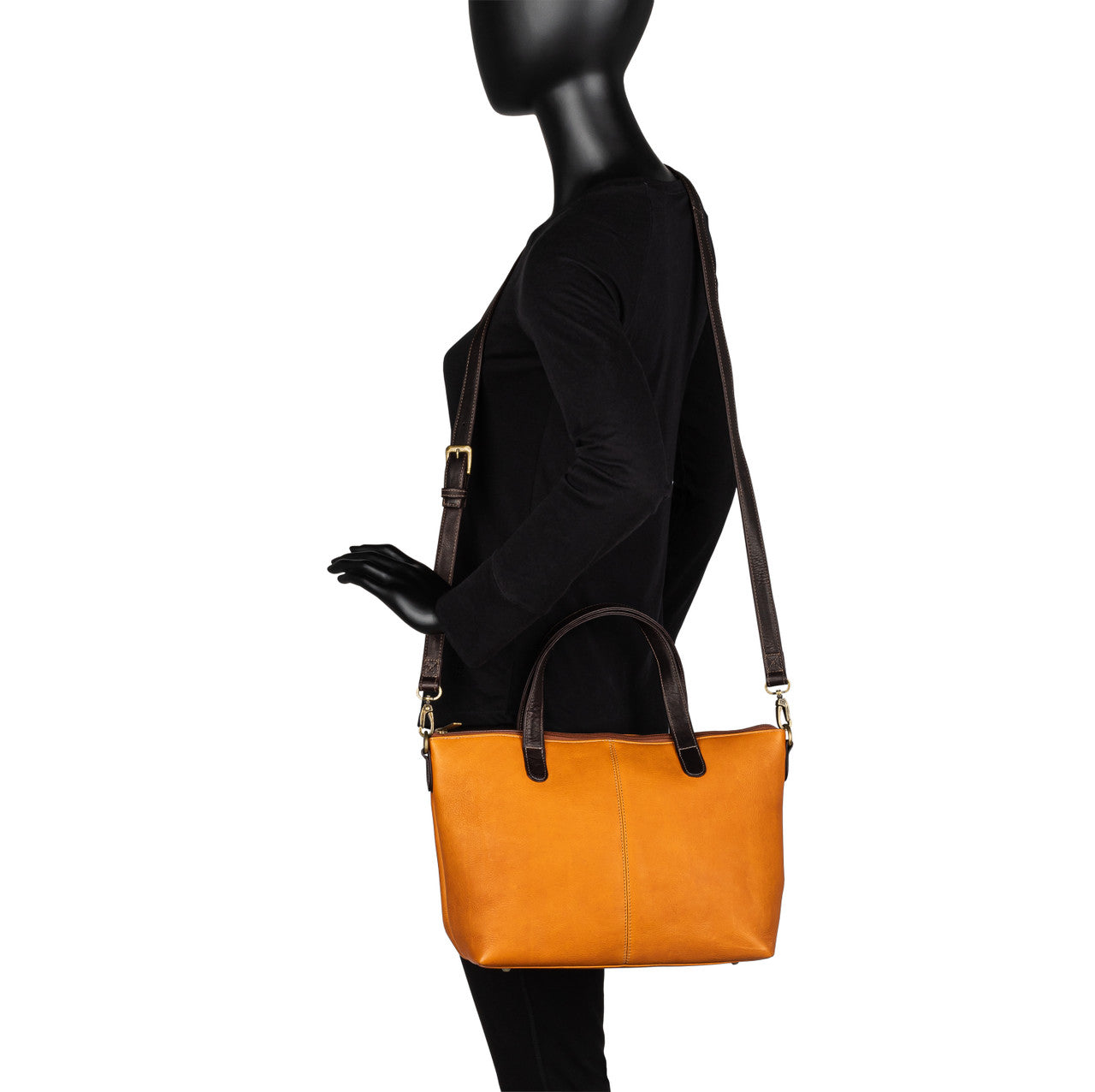 title:Le Donne Leather Kelly Satchel;color:BLACK/TAN