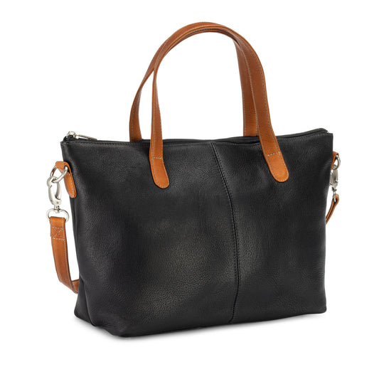 title:Le Donne Leather Kelly Satchel;color:BLACK/TAN