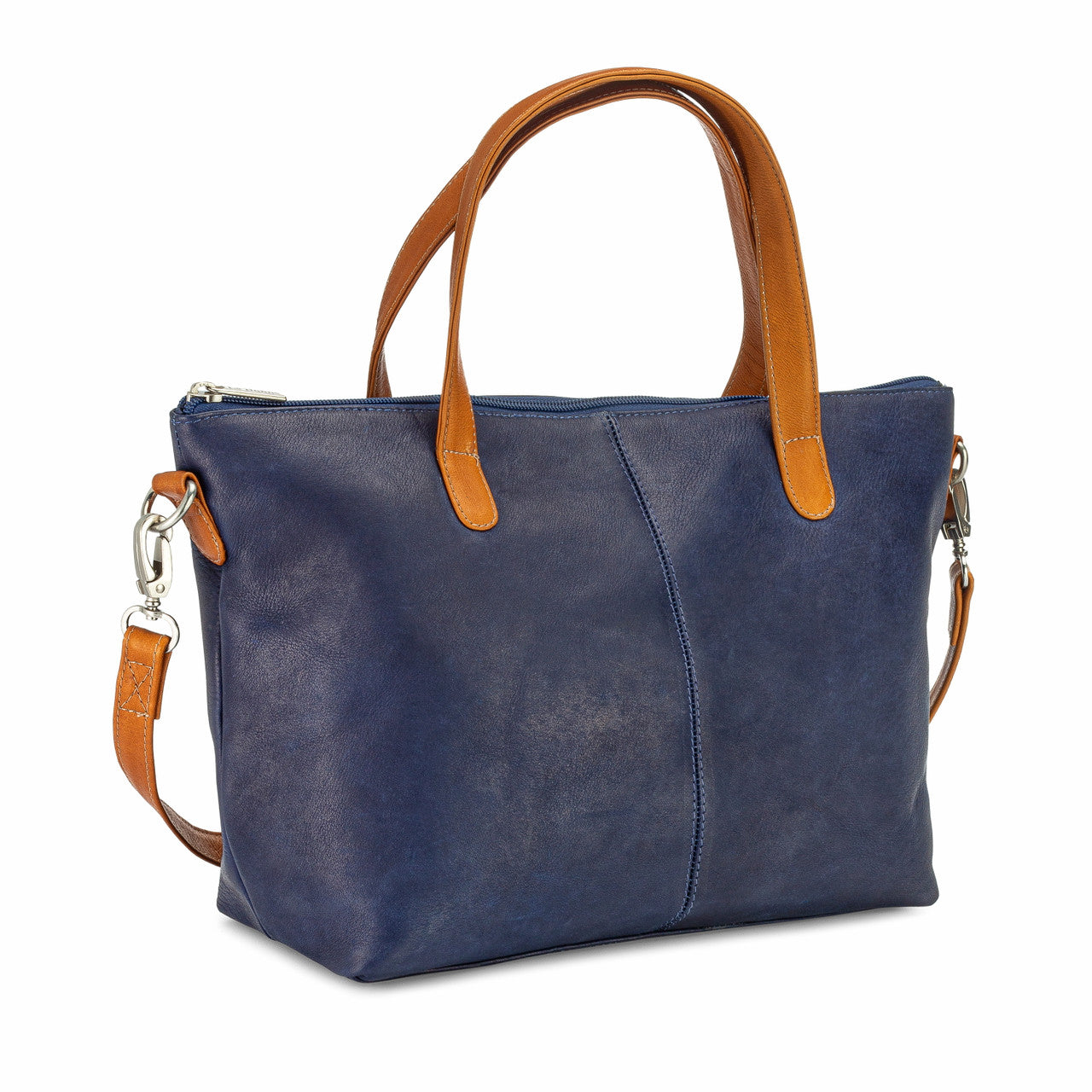 title:Le Donne Leather Kelly Satchel;color:NAVY/TAN