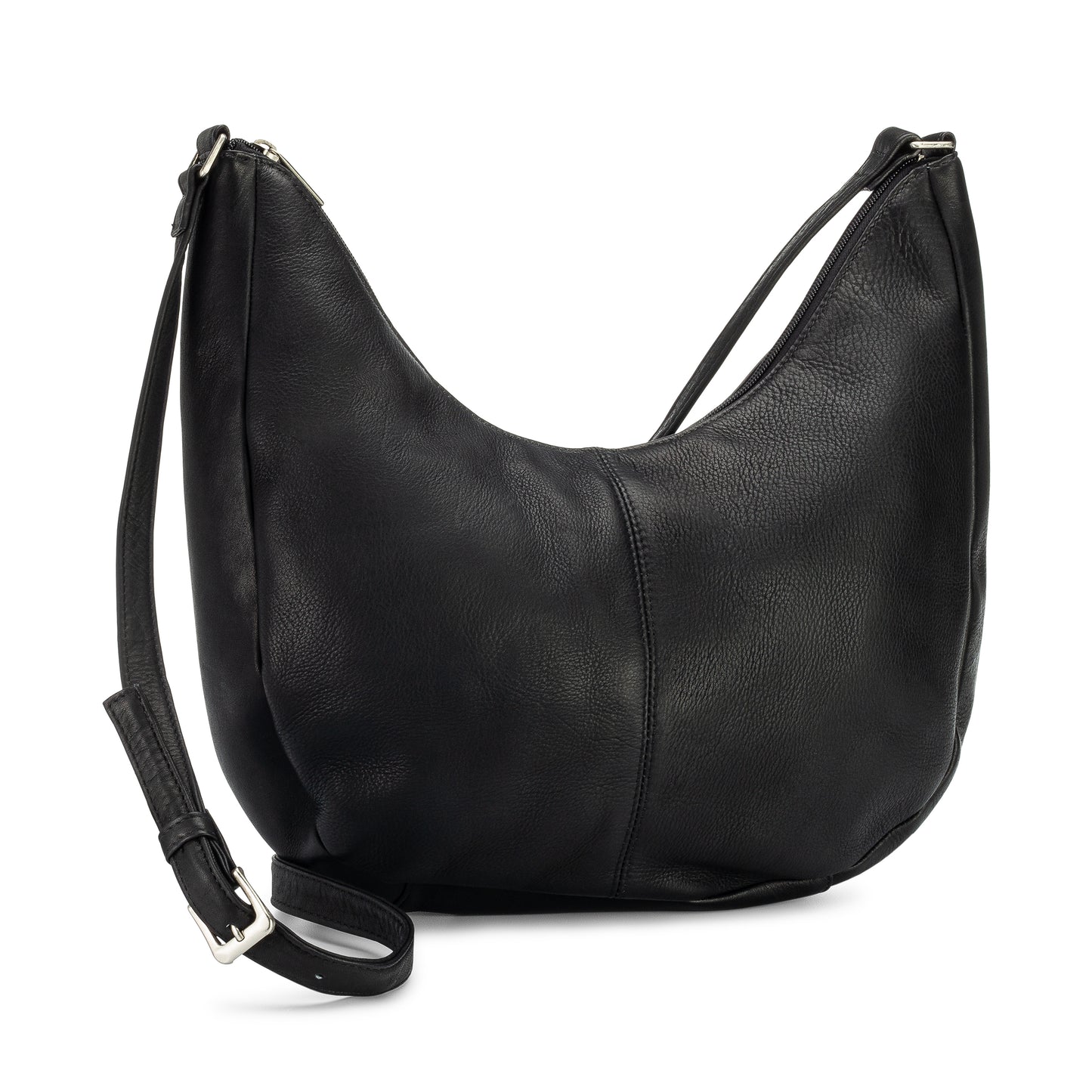 title:Leather Half Moon Crossbody;color:Black