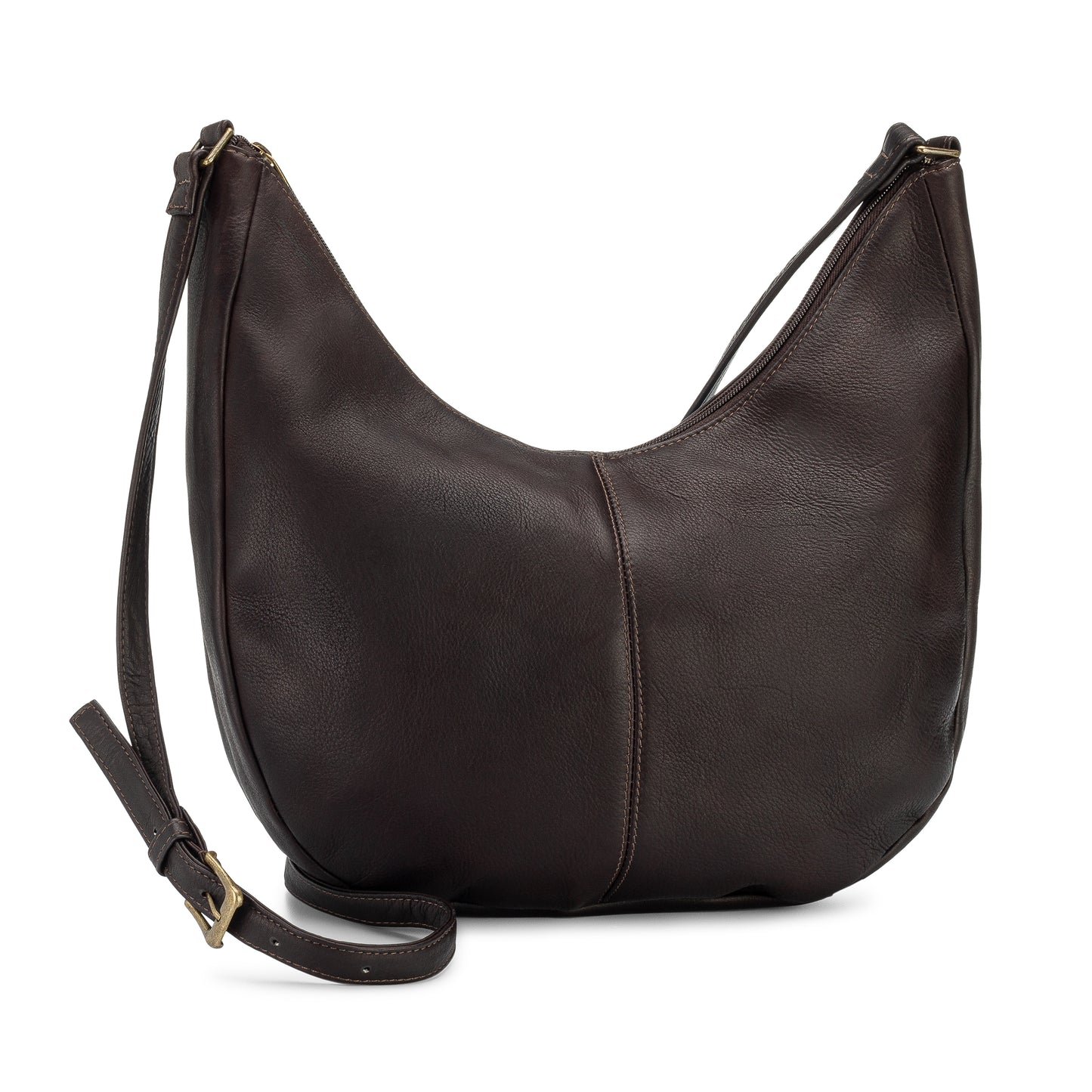 title:Leather Half Moon Crossbody;color:Cafe