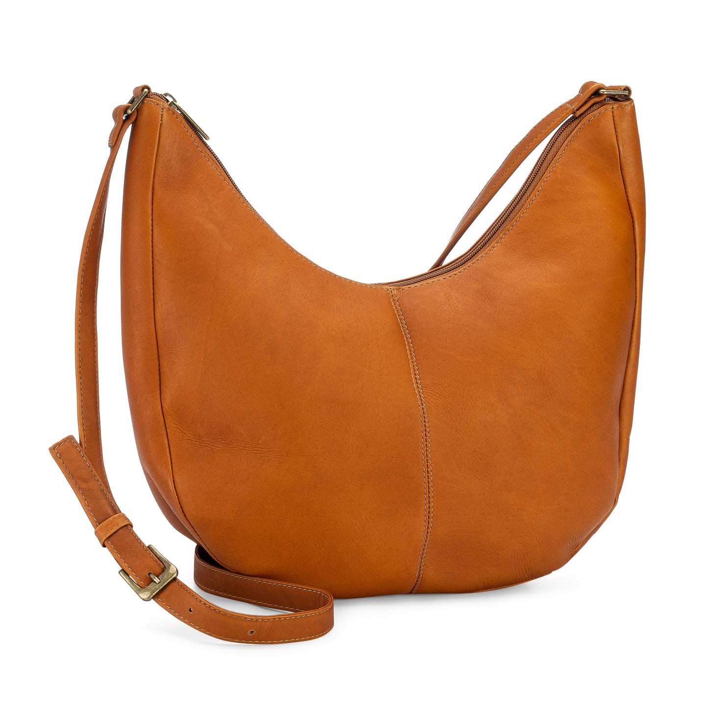 title:Leather Half Moon Crossbody;color:Tan