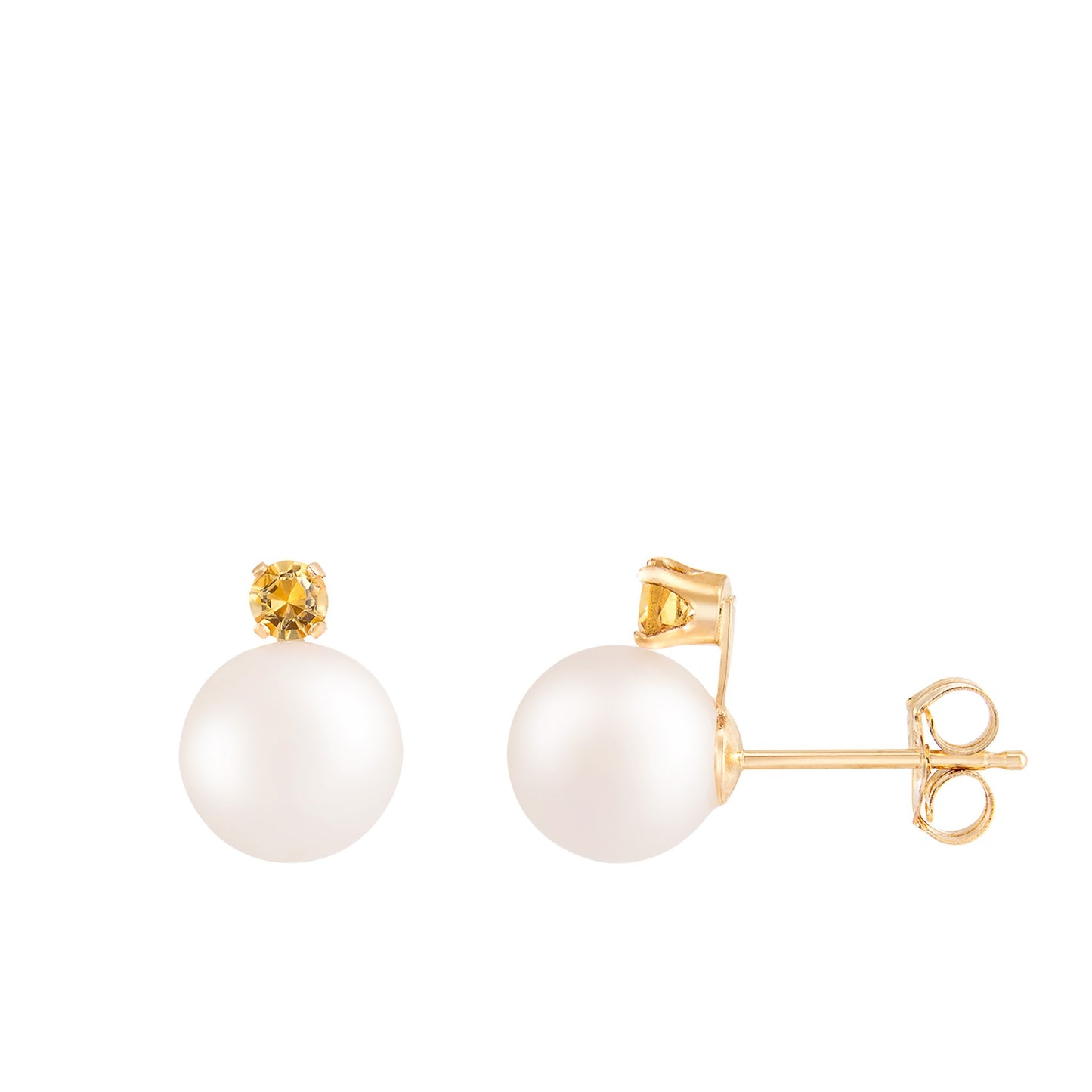 title:Splendid Pearls 14K Yellow Gold Citrine Earrings;color:White