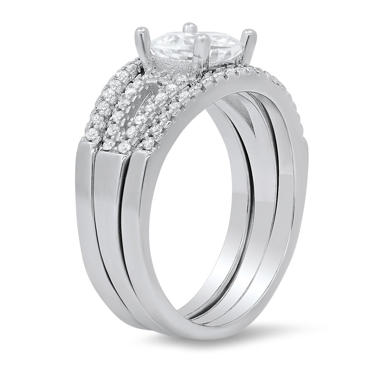 Sterling Silver Round CZ 3pc Stackable Ring Set