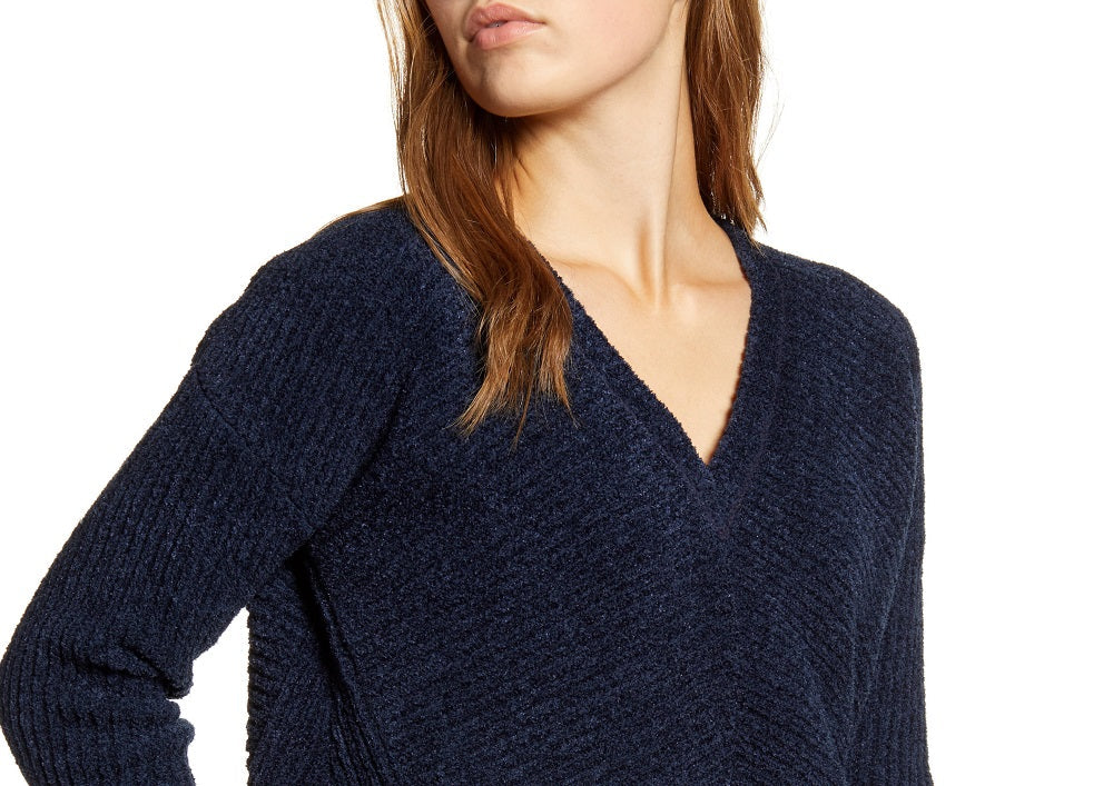 Lucky Brand Women's Chenille V Neck Sweater Blue Size X-Small