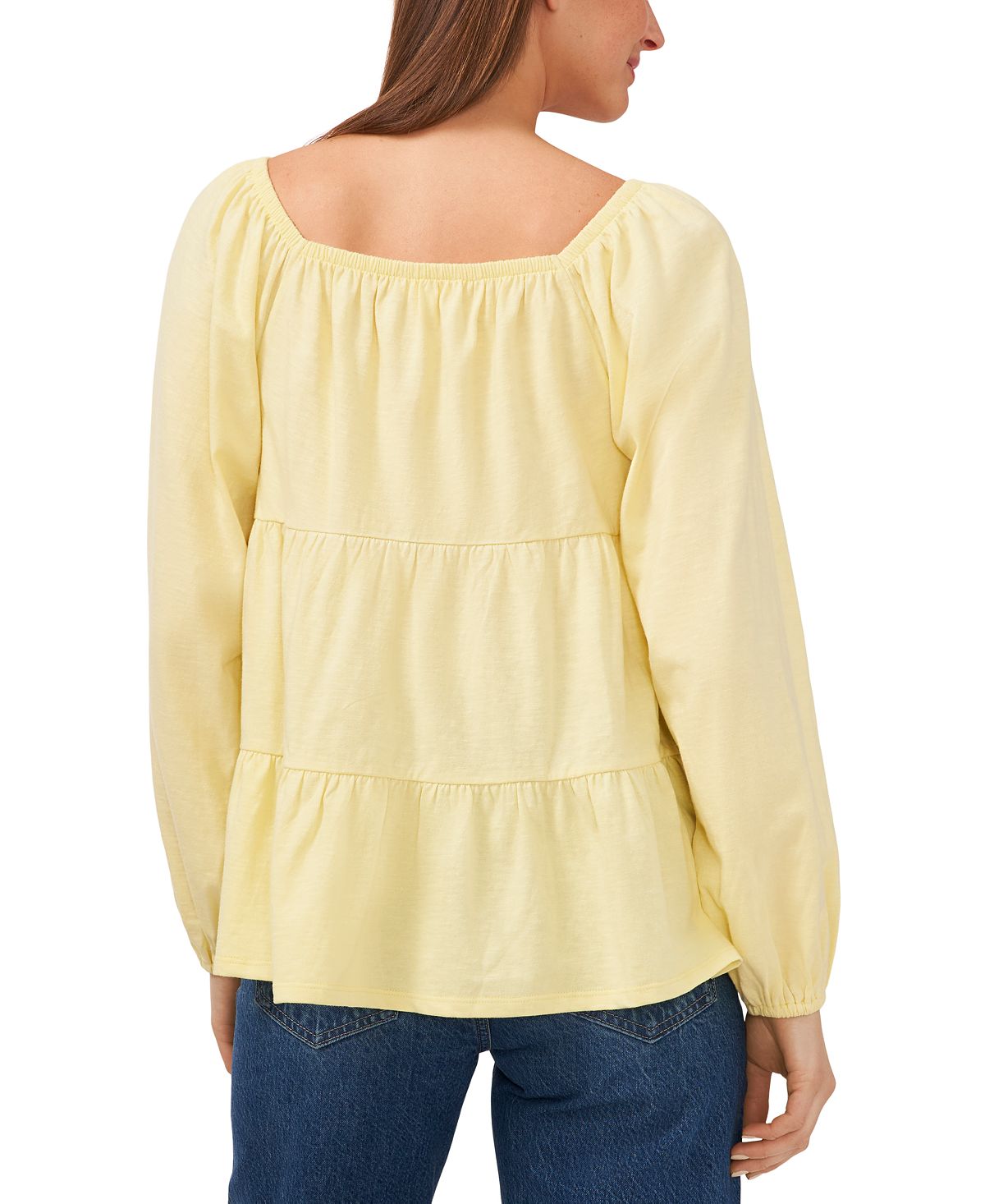 Riley & Rae Women's Square Neck Tiered Blouse Yellow Size Large