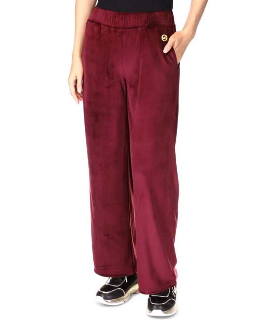 Michael Kors Women's Velour Straight Leg Pants Red Size Large - Ruumur