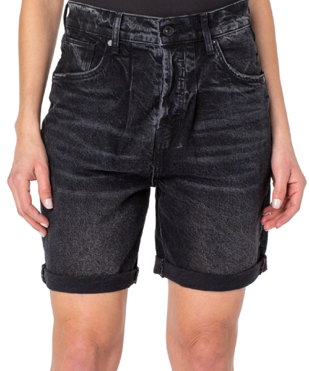 Earnest Sewn Women's Cuffed Pleated Denim Shorts Gray