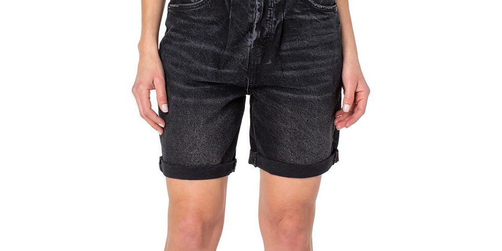 Earnest Sewn Women's Cuffed Pleated Denim Shorts Gray Size 28