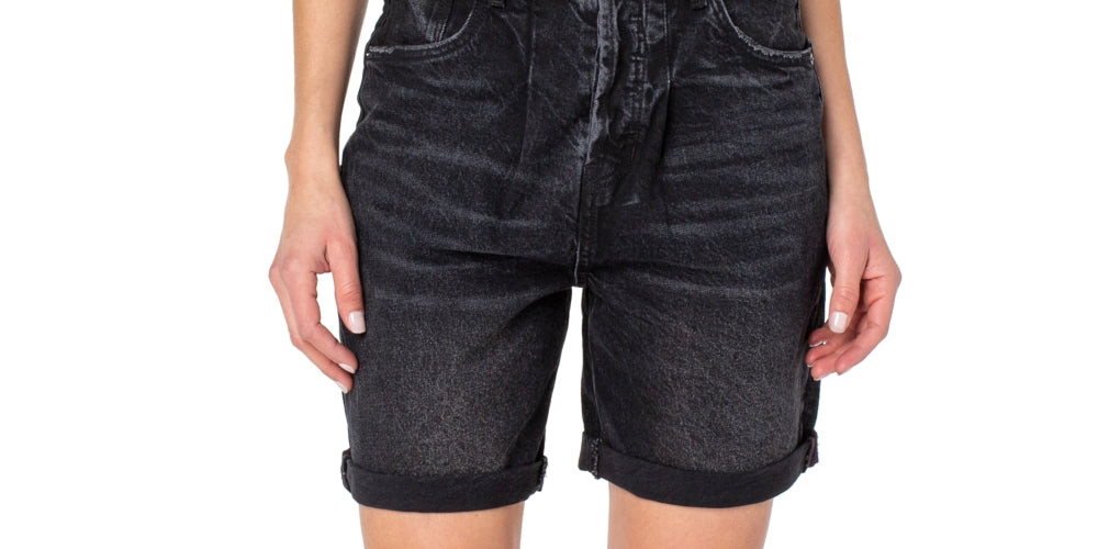 Earnest Sewn Women's Cuffed Pleated Denim Shorts Gray Size 28