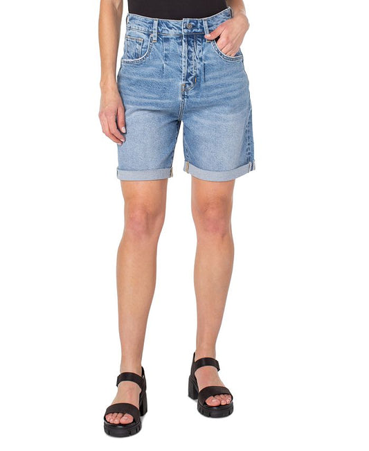 Earnest Sewn Women's Cuffed Pleated Denim Shorts Blue