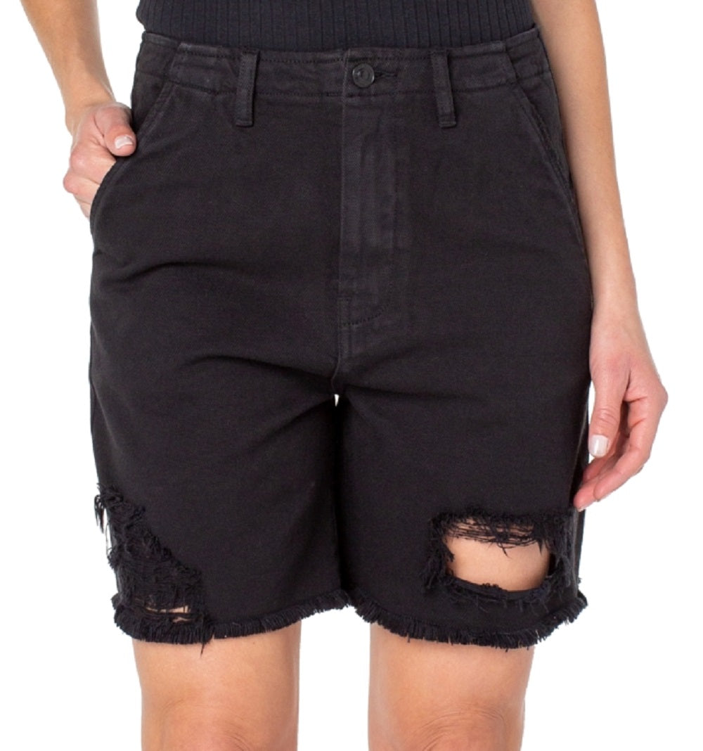 Earnest Sewn Women's Distressed Twill Denim Shorts Black