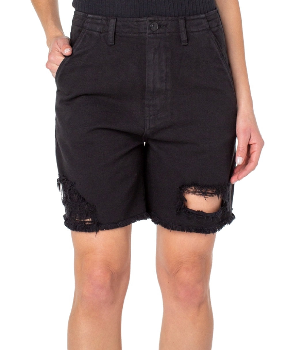 Earnest Sewn Women's Distressed Twill Denim Shorts Black