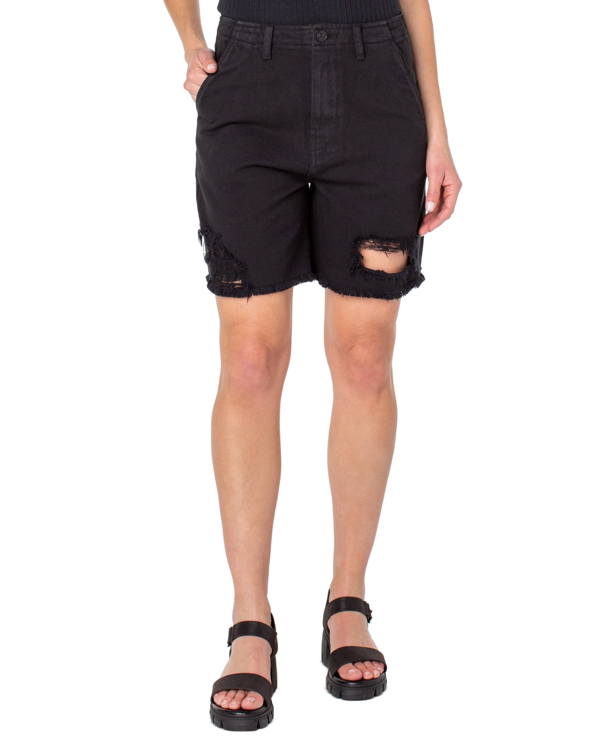 Earnest Sewn Women's Distressed Twill Denim Shorts Black