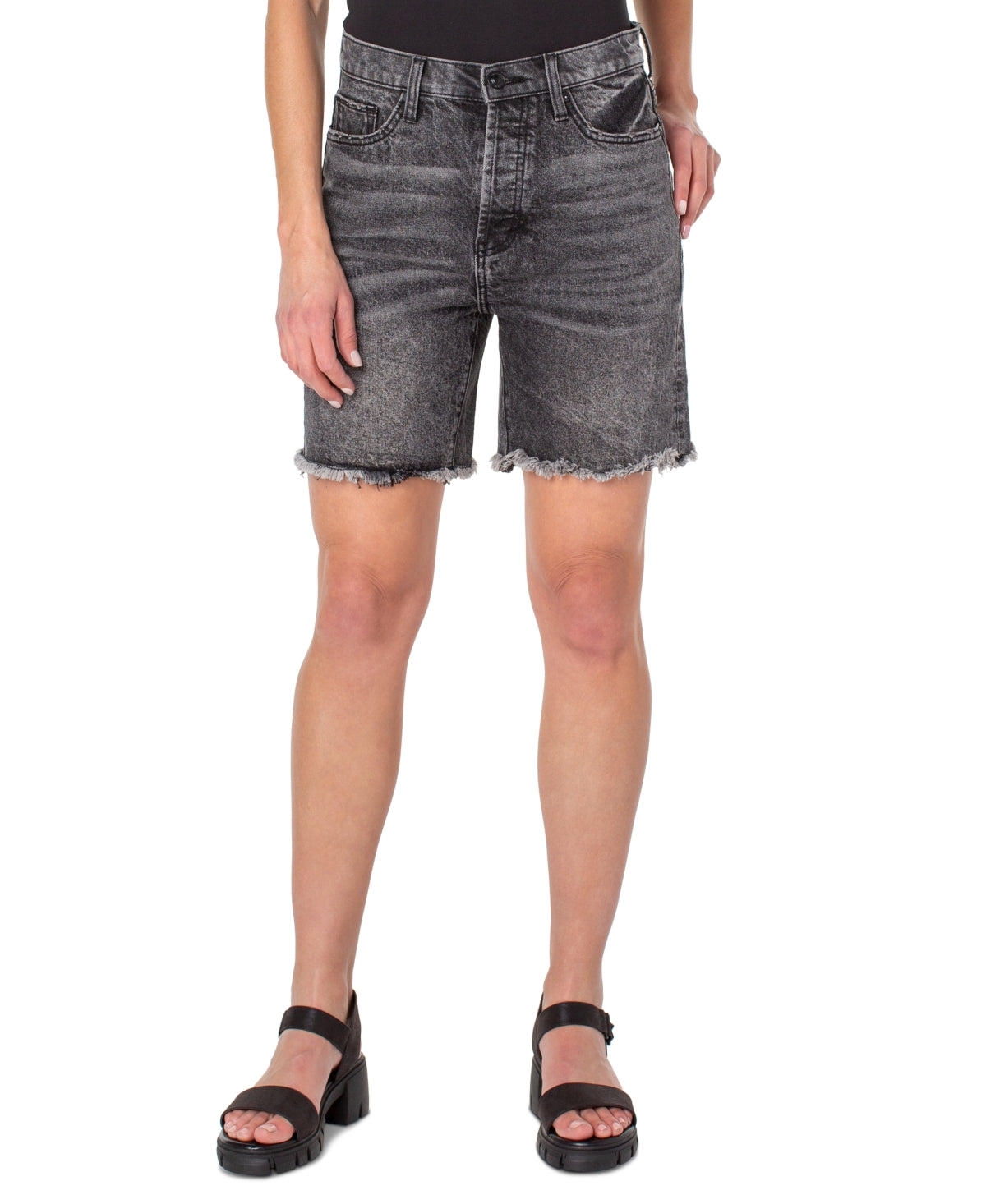 Earnest Sewn Women's Frayed Hem Denim Shorts Gray