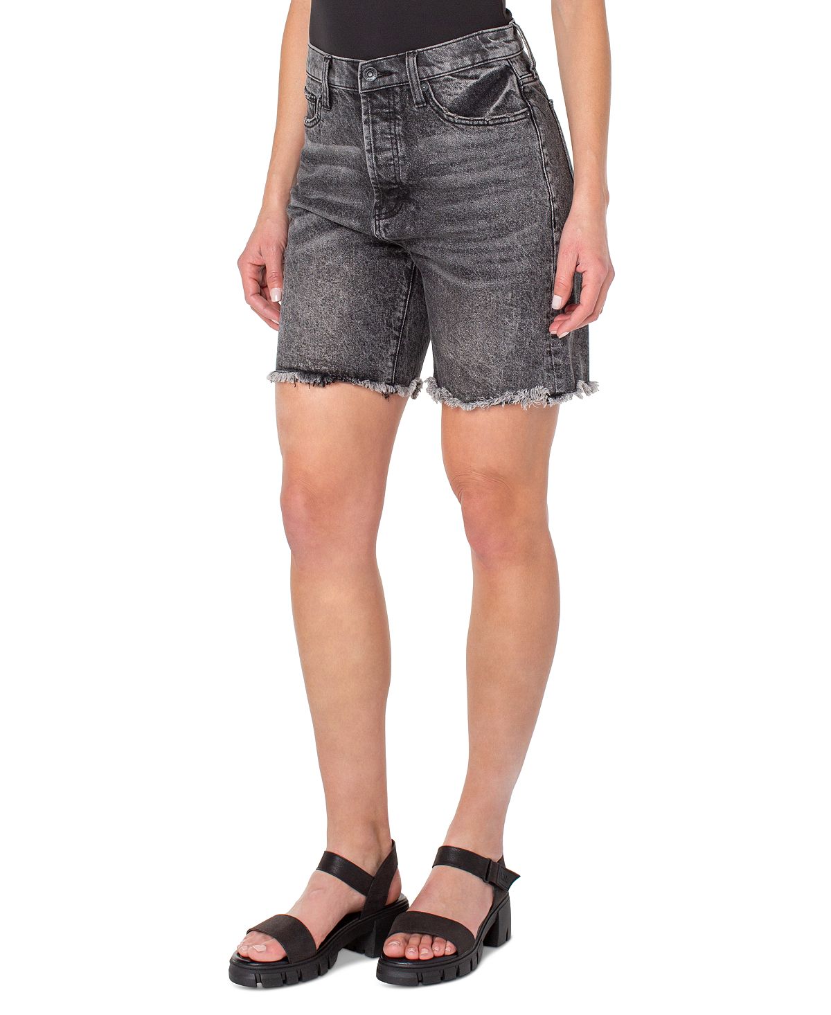 Earnest Sewn Women's Frayed Hem Denim Shorts Gray