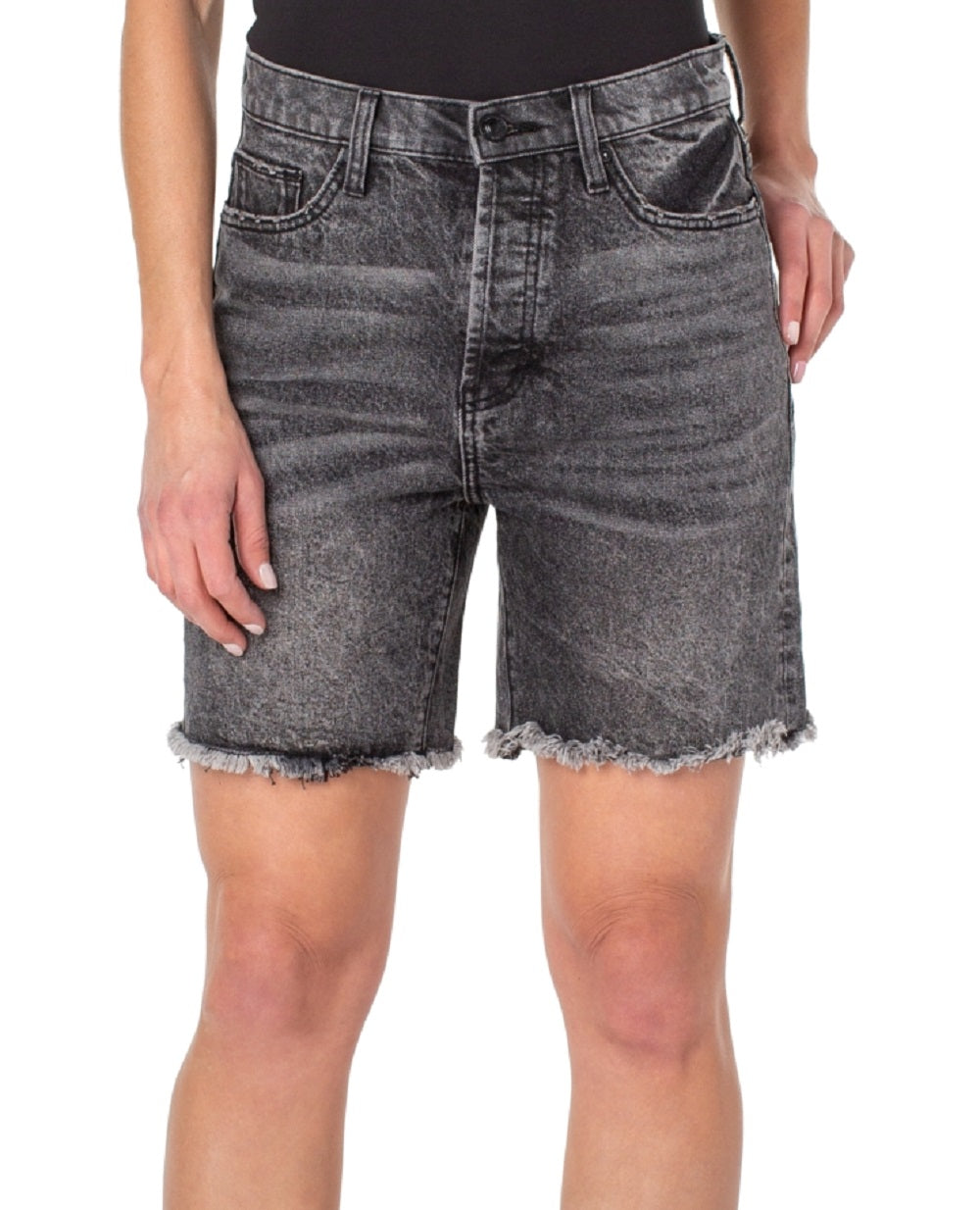 Earnest Sewn Women's Frayed Hem Denim Shorts Gray