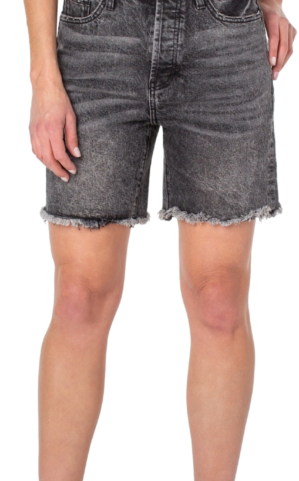 Earnest Sewn Women's Frayed Hem Denim Shorts Gray