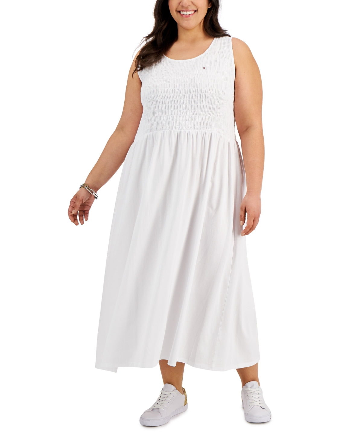 Tommy Hilfiger Women's Smocked Maxi Dress White Size 2X
