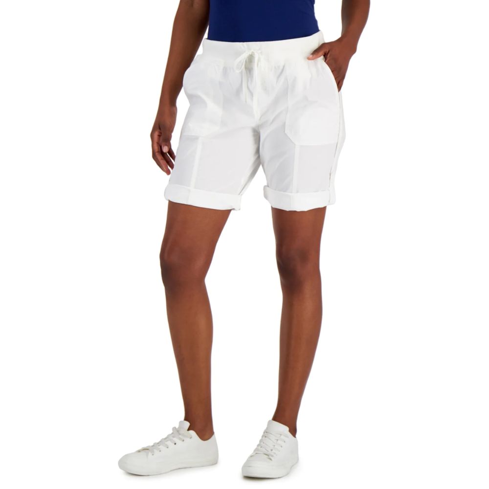 Tommy Hilfiger Women's Solid Rolled Cuff Utility Shorts White Size X-Large