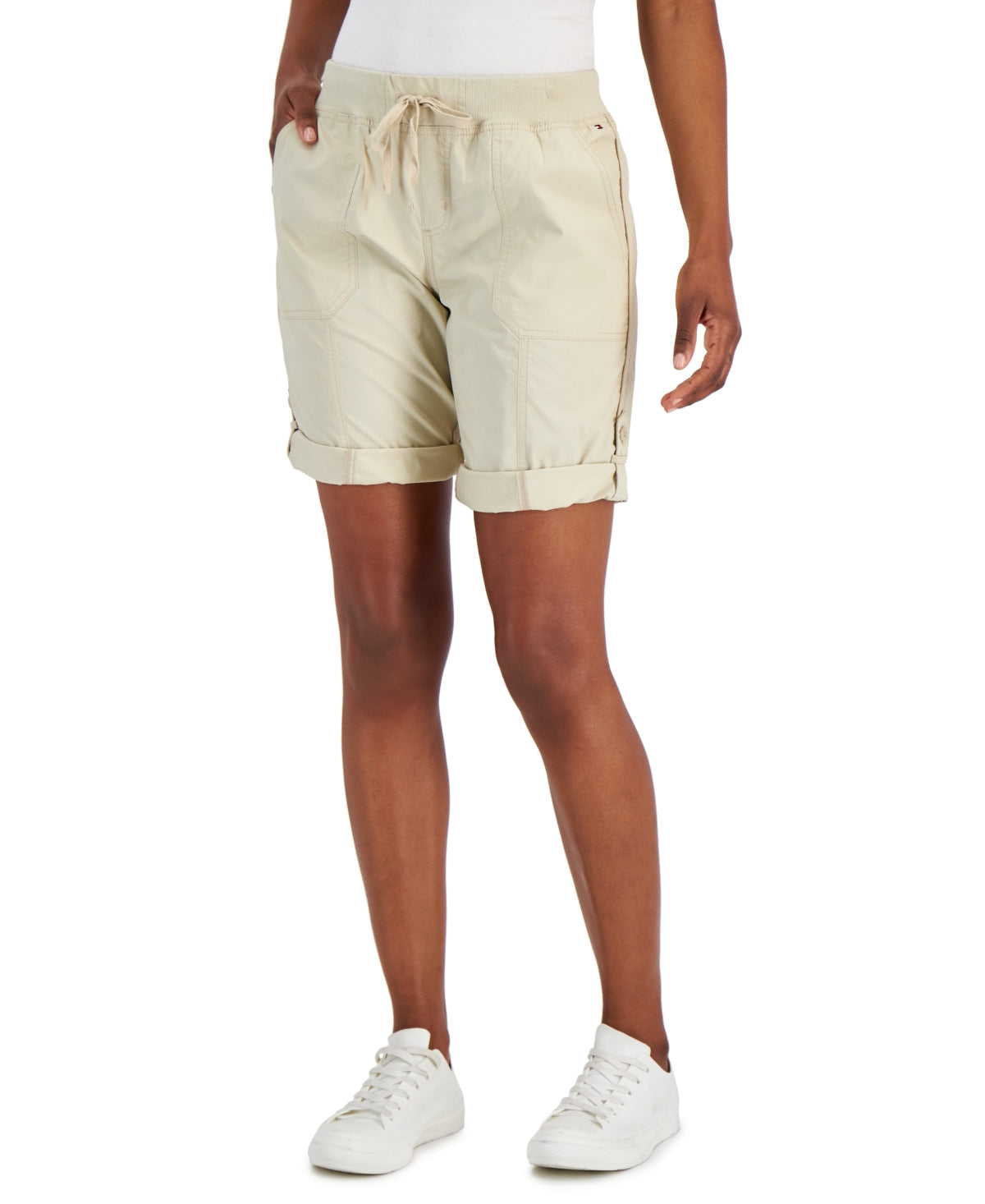 Tommy Hilfiger Women's Rolled Cuff Utility Shorts Brown Size X-Large