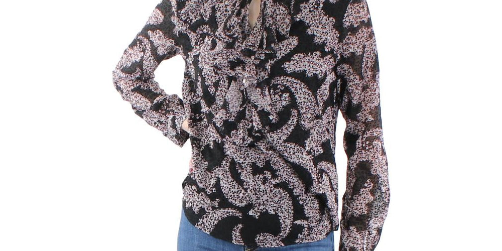 Tommy Hilfiger Women's Paisley Tie Neck Blouse Black Size Medium