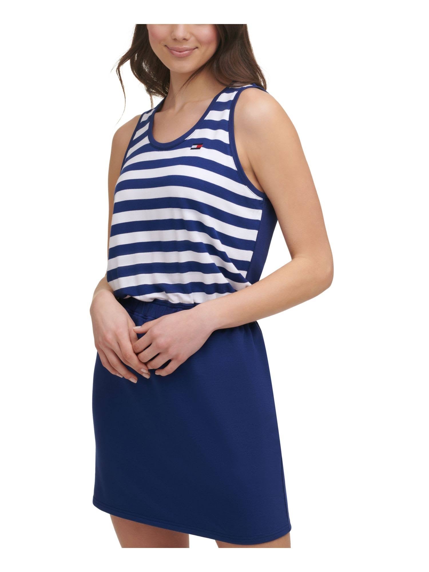 Tommy Hilfiger Women's Stretch Striped Sleeveless Scoop Neck Mini Dress Blue Size X-Large
