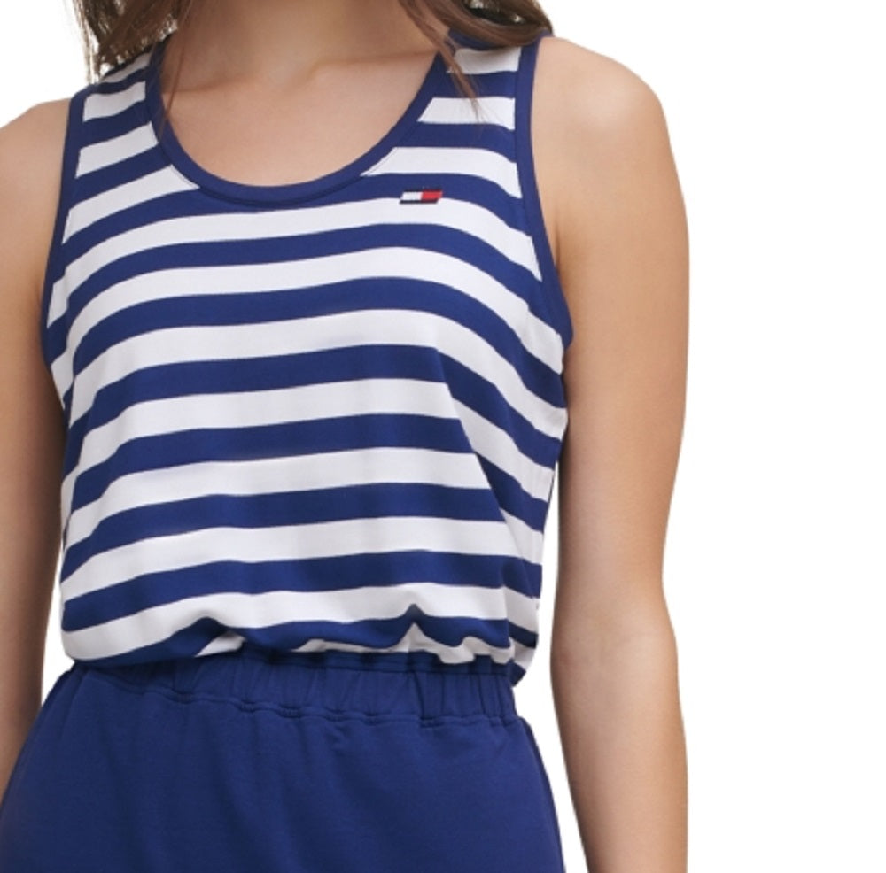 Tommy Hilfiger Women's Stretch Striped Sleeveless Scoop Neck Mini Sheath Dress Blue Size Small