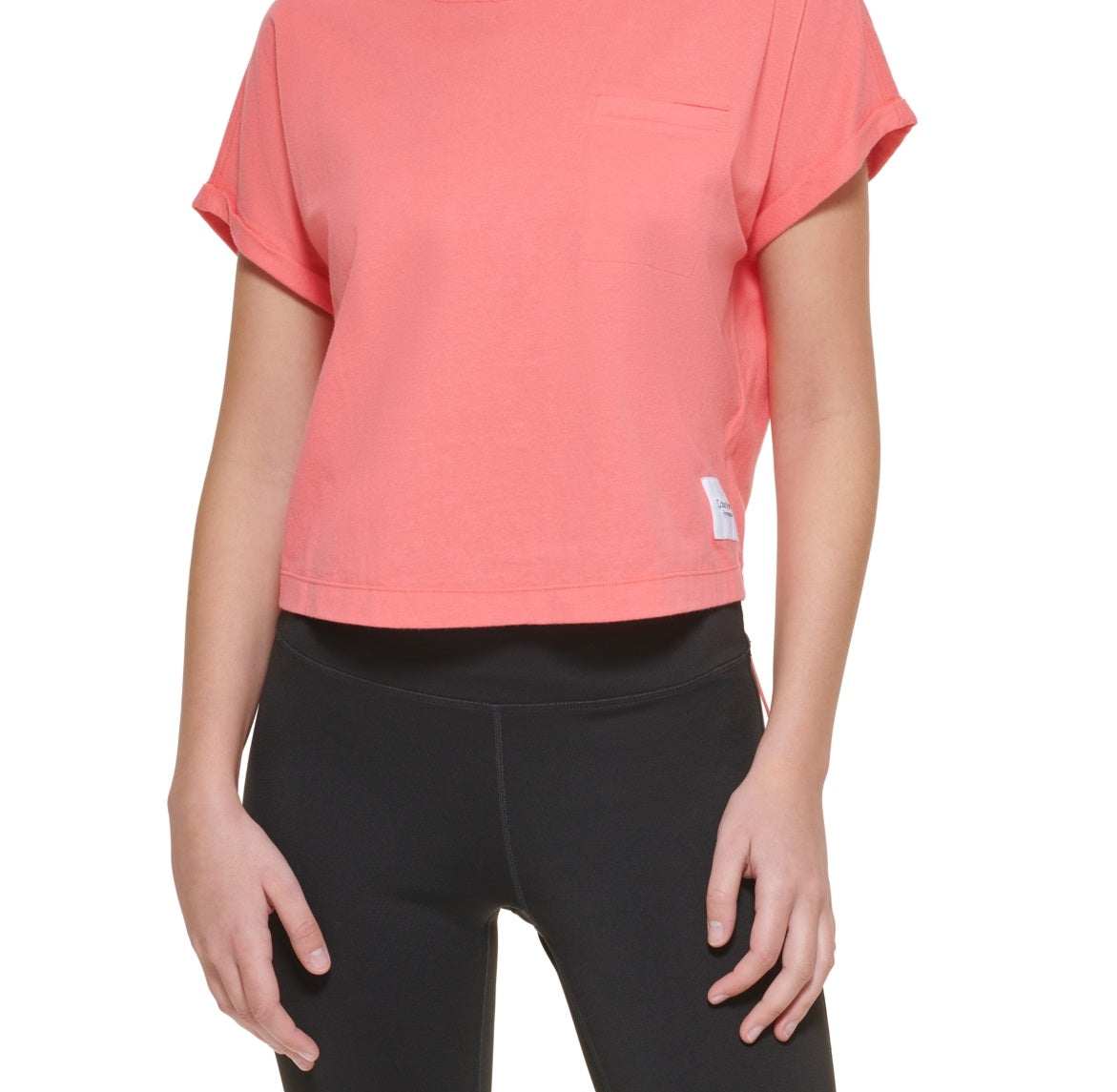 Calvin Klein Women's Bungee Hem Pocket Cotton T Shirt Red Size Large