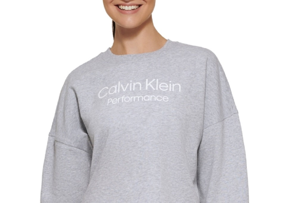 Calvin Klein Women's Stacked Logo Cropped Sweatshirt Gray Size Medium