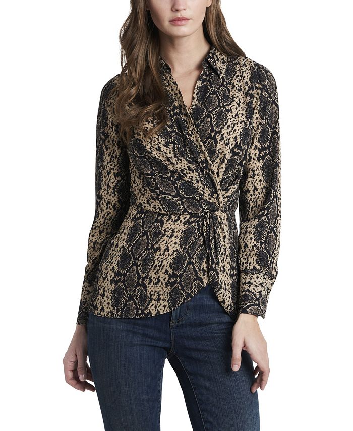 Vince Camuto Women's Snake Charm Print Peplum Twist Blouse Black Size X-Small