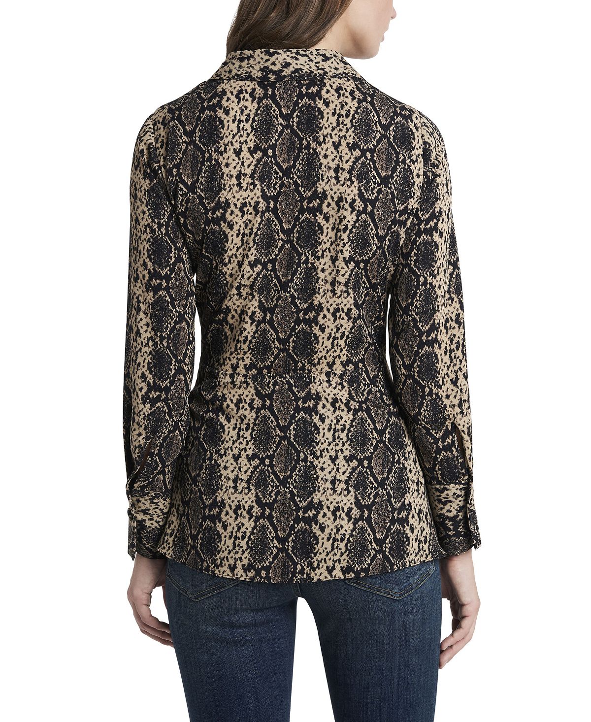 Vince Camuto Women's Snake Charm Print Peplum Twist Blouse Black Size X-Small