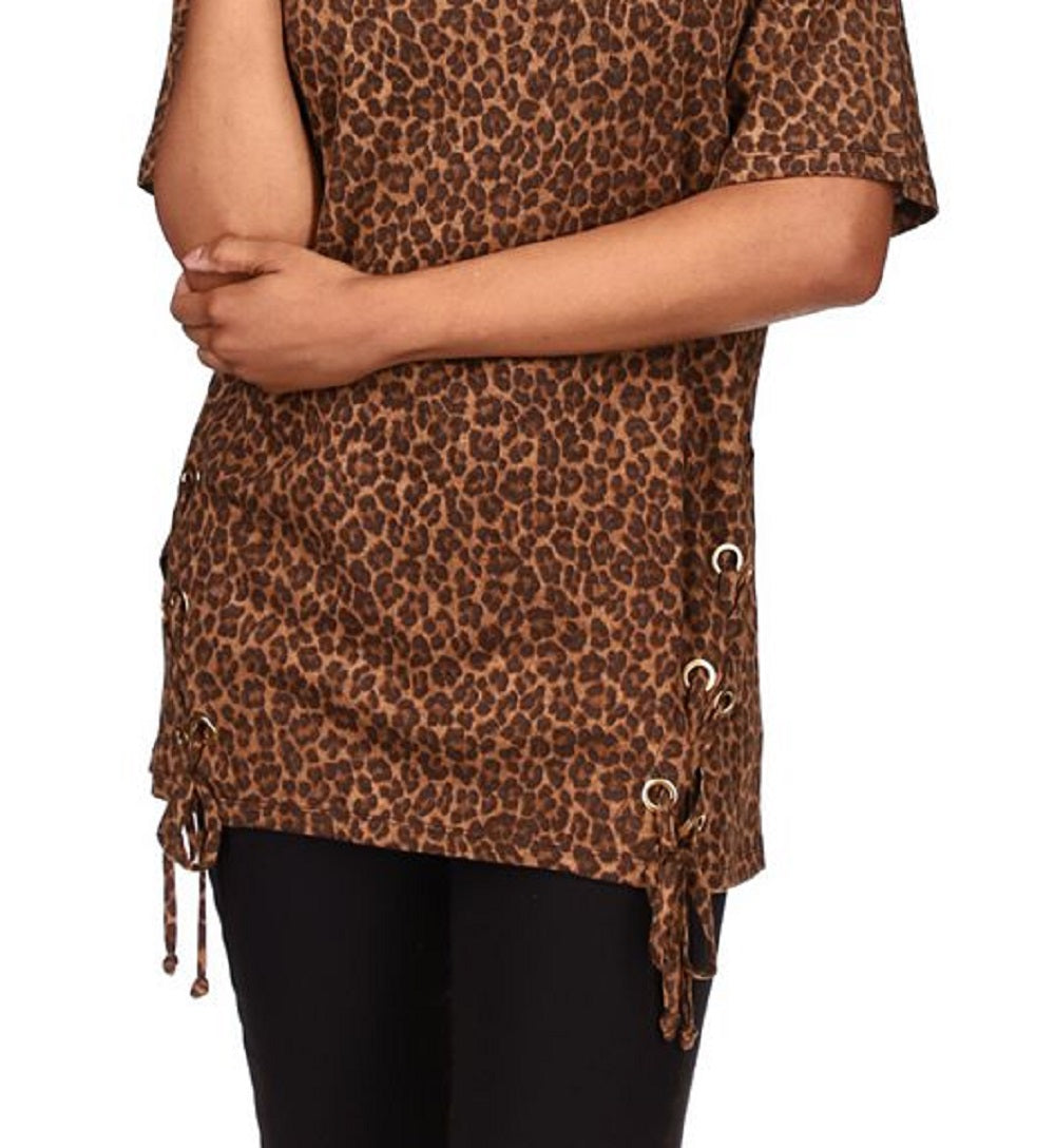 Michael Kors Women's Cheetah Print Lace Up Tunic Brown Size X-Small