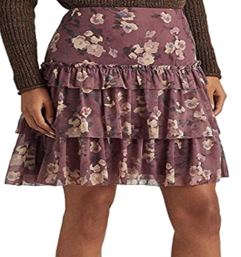 Ralph Lauren Women's Floral Crinkle Georgette Miniskirt Purple