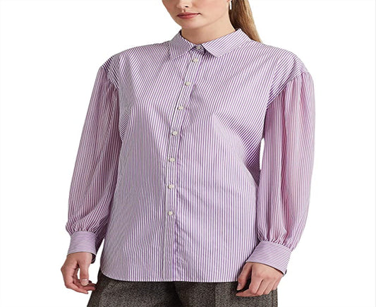 Ralph Lauren Women's Striped Broadcloth Shirt Purple