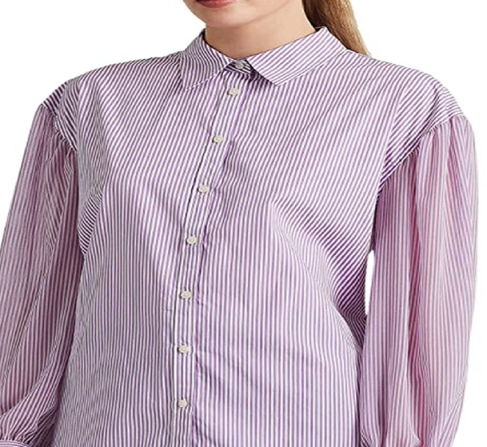 Ralph Lauren Women's Striped Broadcloth Shirt Purple