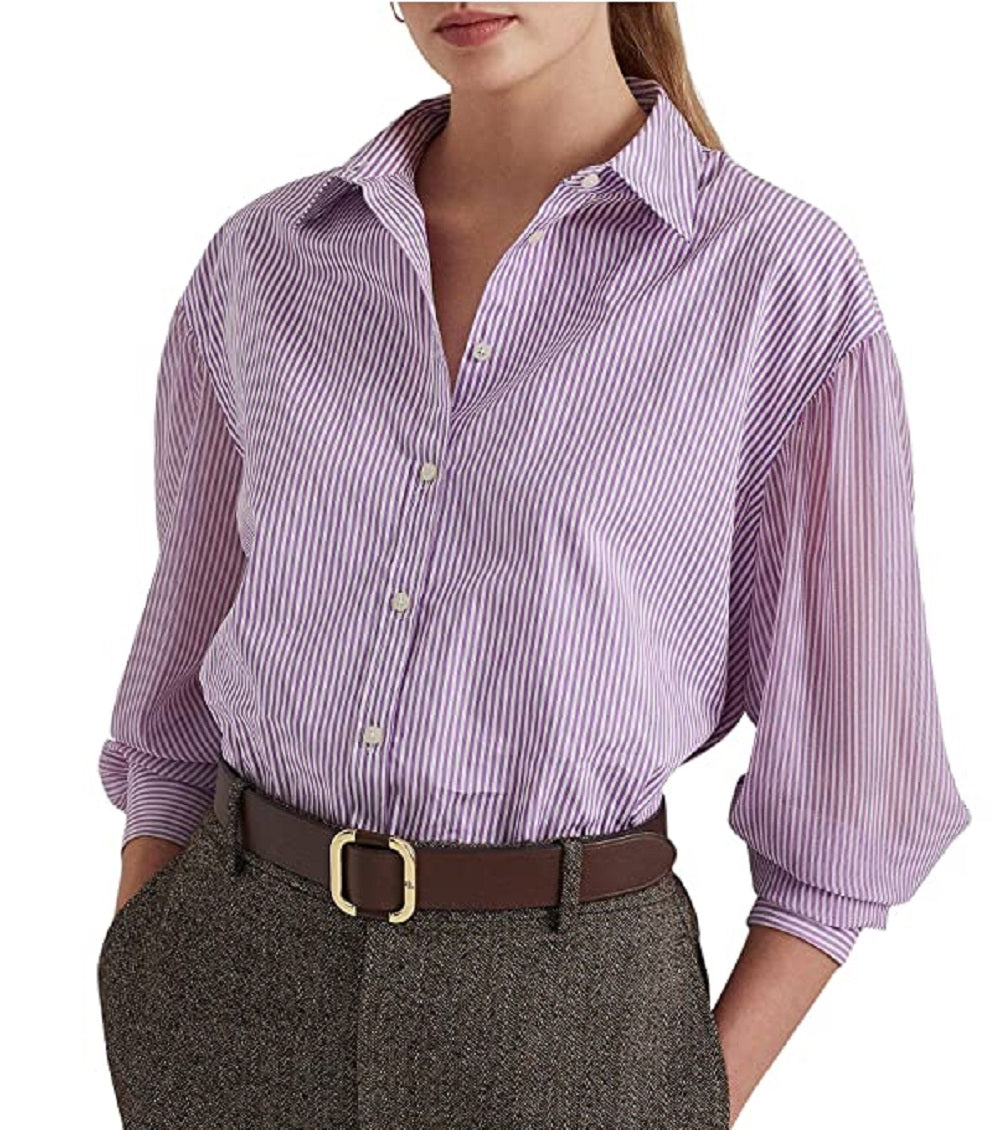 Ralph Lauren Women's Striped Broadcloth Shirt Purple