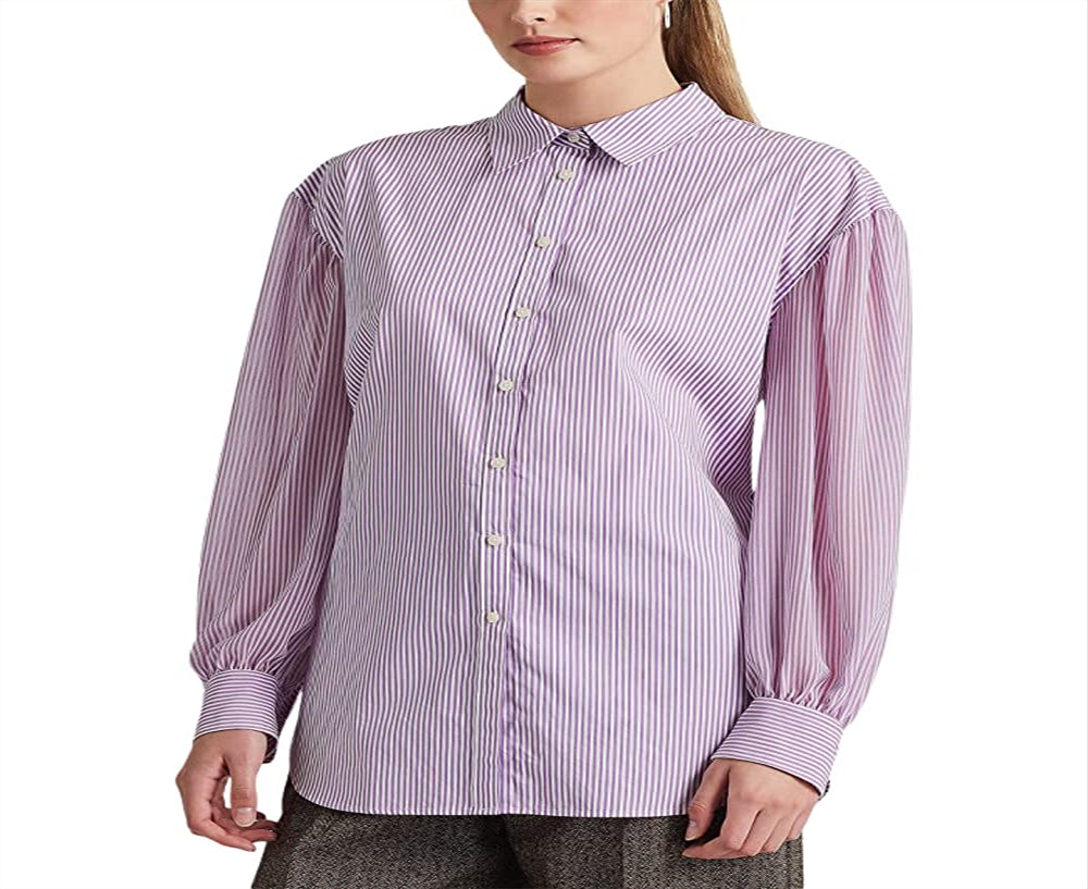 Ralph Lauren Women's Striped Broadcloth Shirt Purple