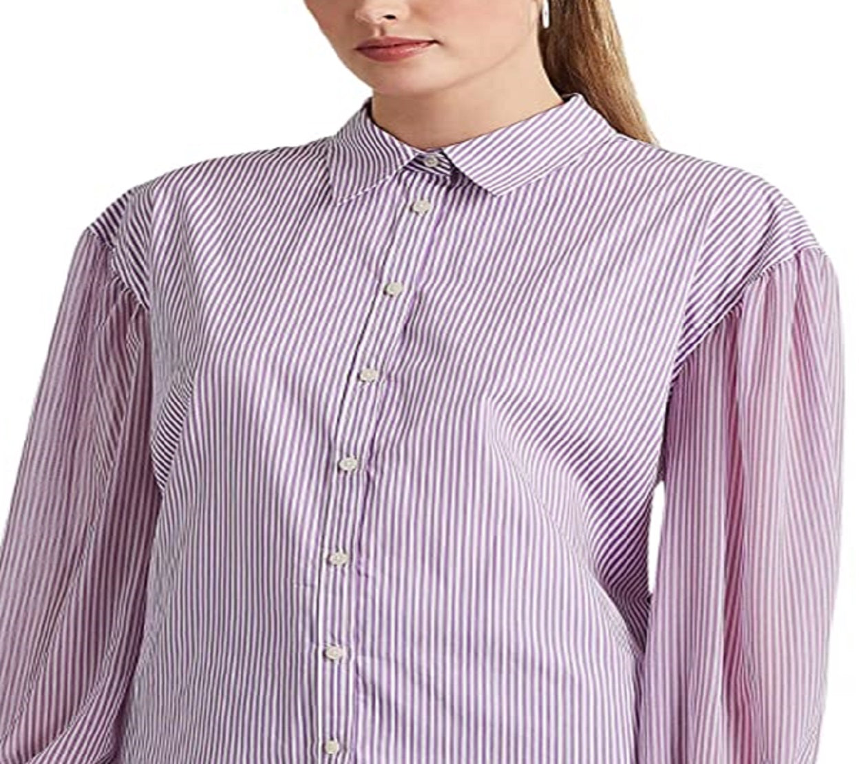 Ralph Lauren Women's Striped Broadcloth Shirt Purple