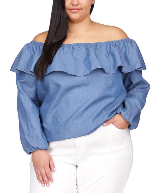 Michael Kors Women's Off The Shoulder Top Blue Size 1X