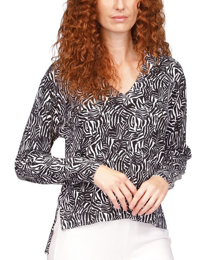 Michael Kors Women's Zebra Drop Hem Sweater Black - Ruumur