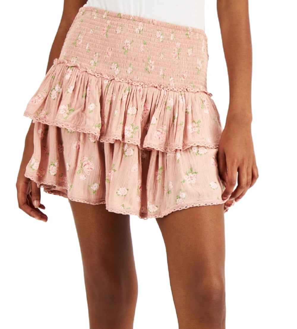 Lucky Brand Women's Floral Print Tiered Mini Skirt Pink