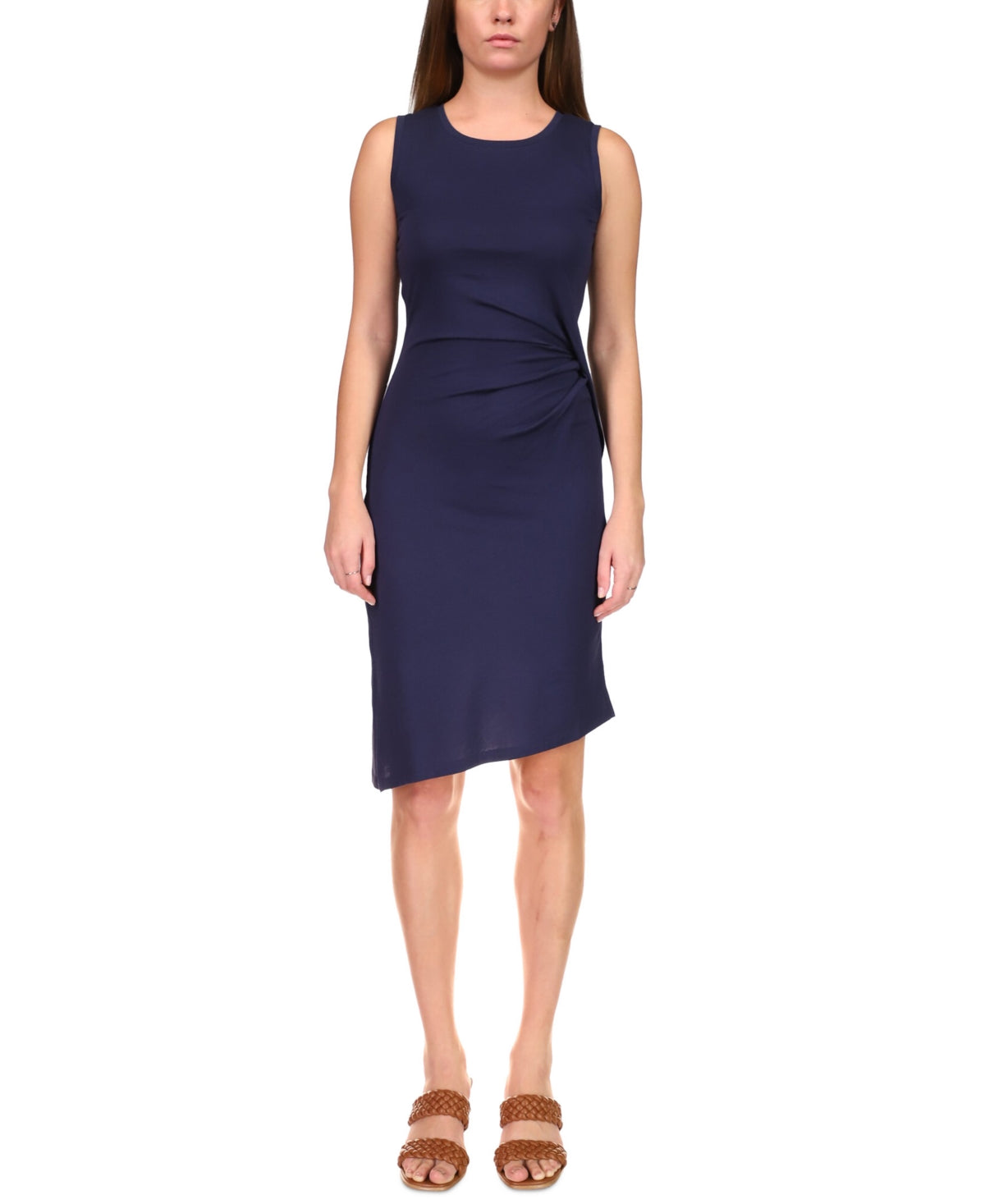 Michael Kors Women's Crewneck Draped Dress Blue Size Petite Medium - Ruumur